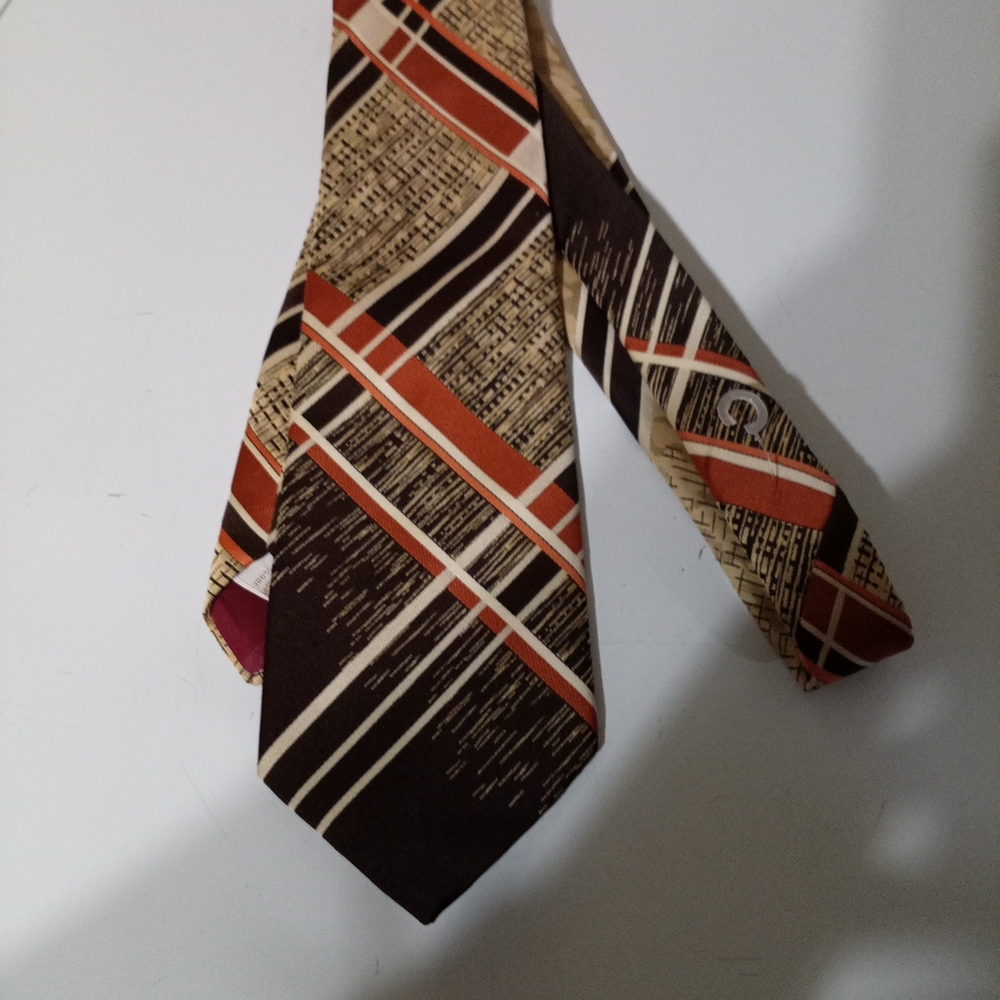 Vintage Brown and Orange Geometric Tie